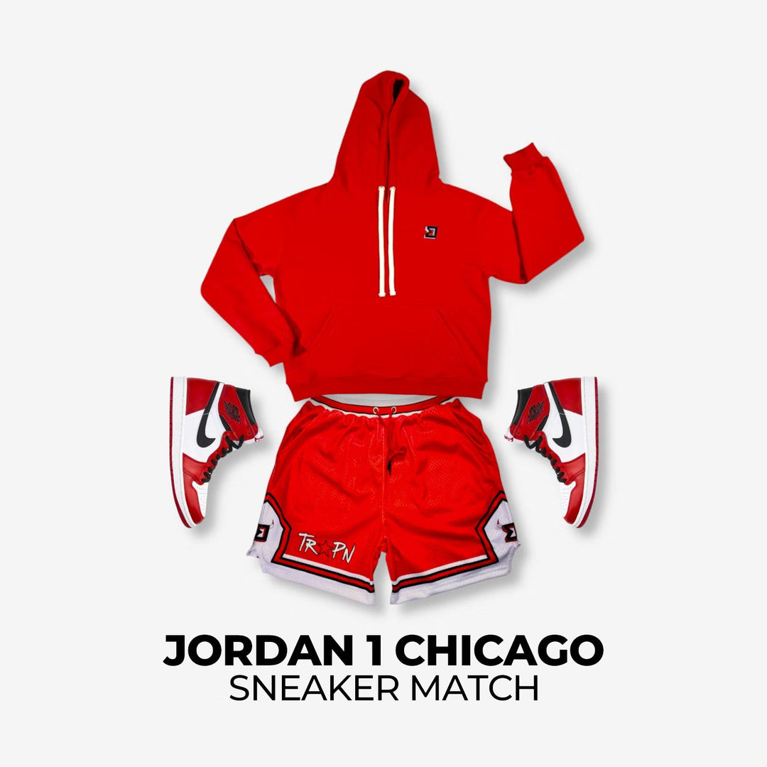 Jordan 1 Chicago x GOAT PRO Sneaker Match Red Hoodie Fit Guide