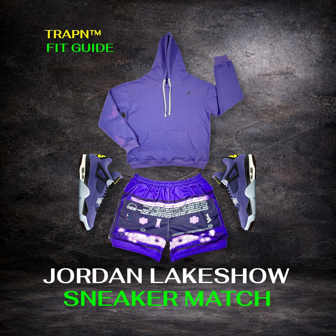 Jordan 4 Lakeshow x TRAPN™ Purple Tape Sneaker Match