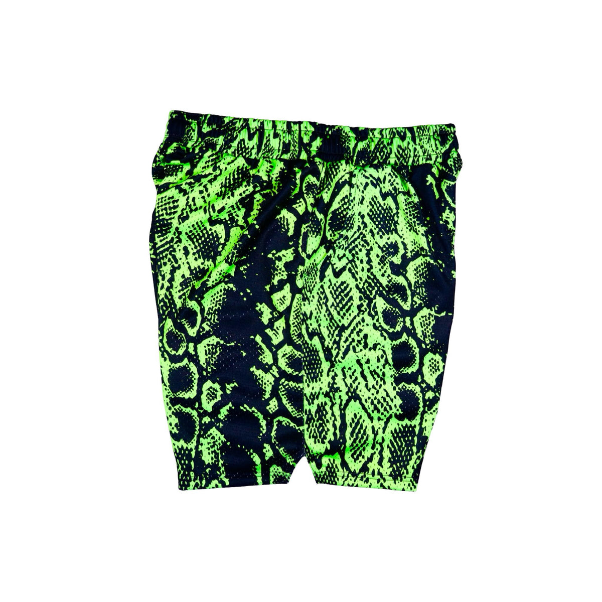 Neon green and black mesh snake print shorts