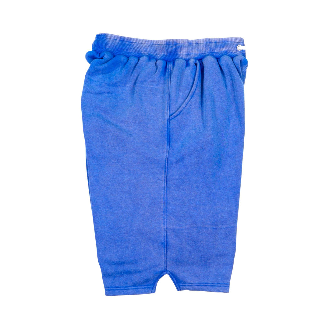 Blue acid wash loopback premium jogger shorts with white string