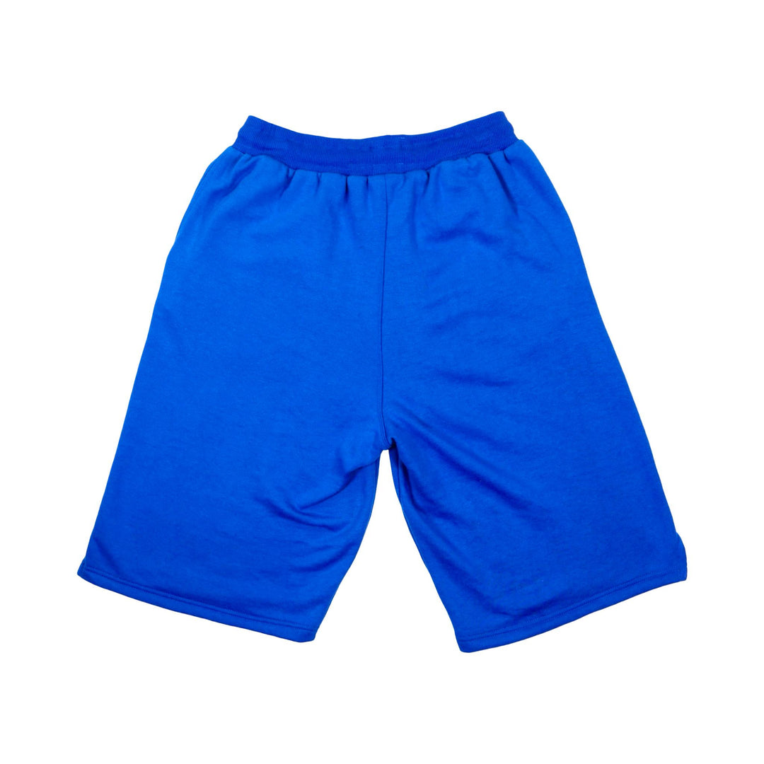 Blue jogger shorts on a white background