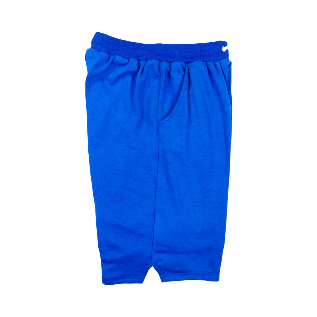 Blue jogger shorts on a white background