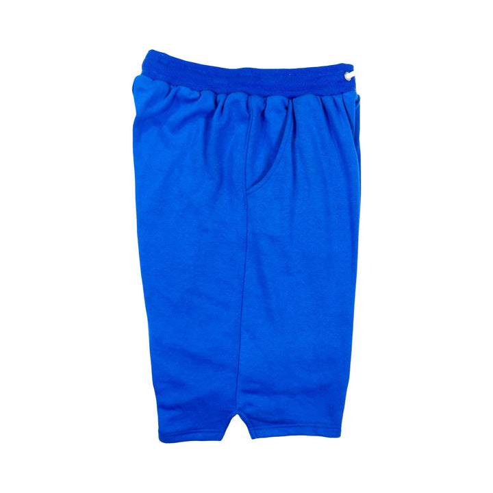 Blue jogger shorts on a white background