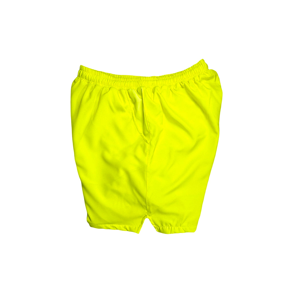 Bright neon yellow shorts on a white background