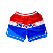 TRAPN™ Bzooka MeshX™ basketball shorts featuring a wrapper-inspired graphic design and heavyweight breathable mesh construction.