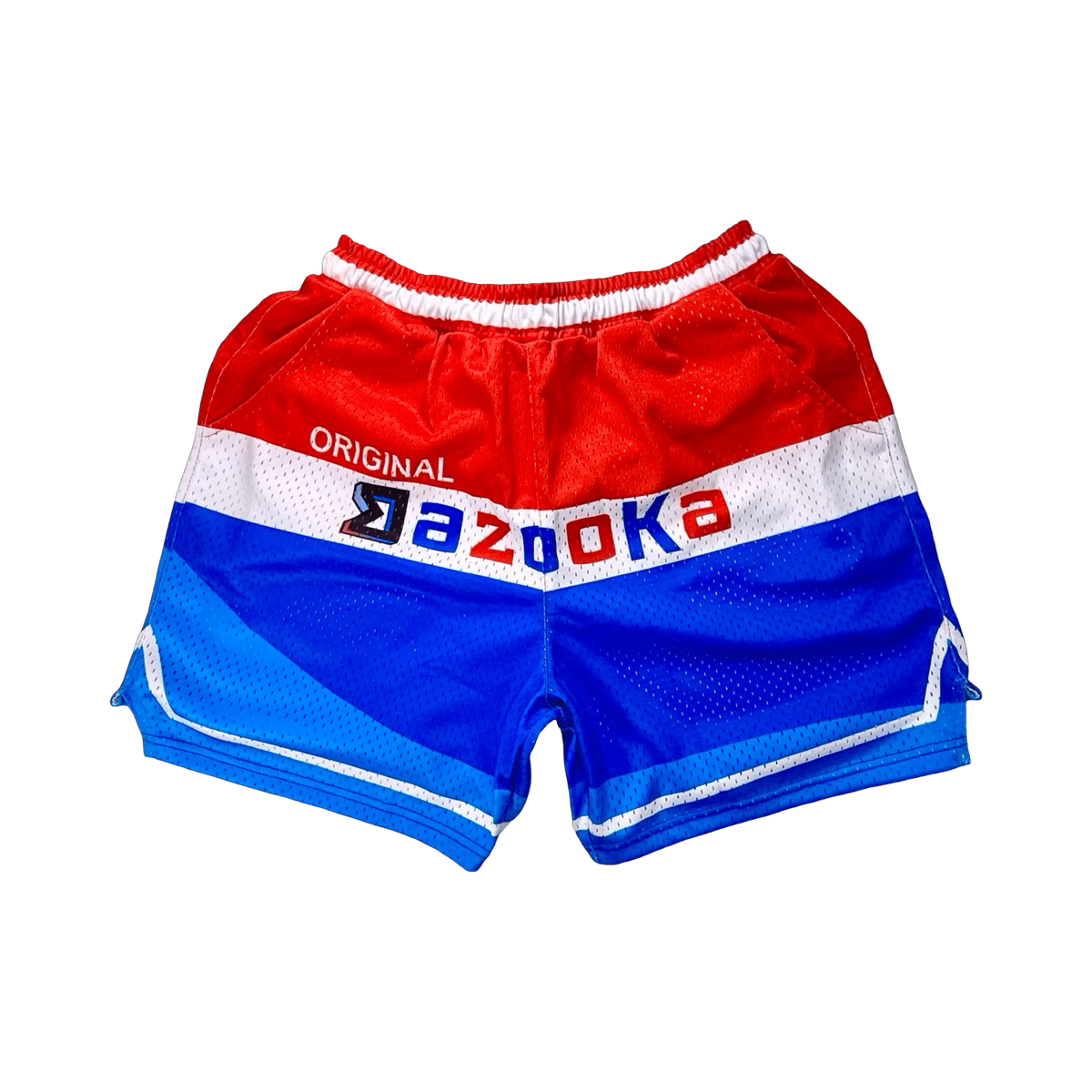 TRAPN™ Bzooka MeshX™ basketball shorts featuring a wrapper-inspired graphic design and heavyweight breathable mesh construction.
