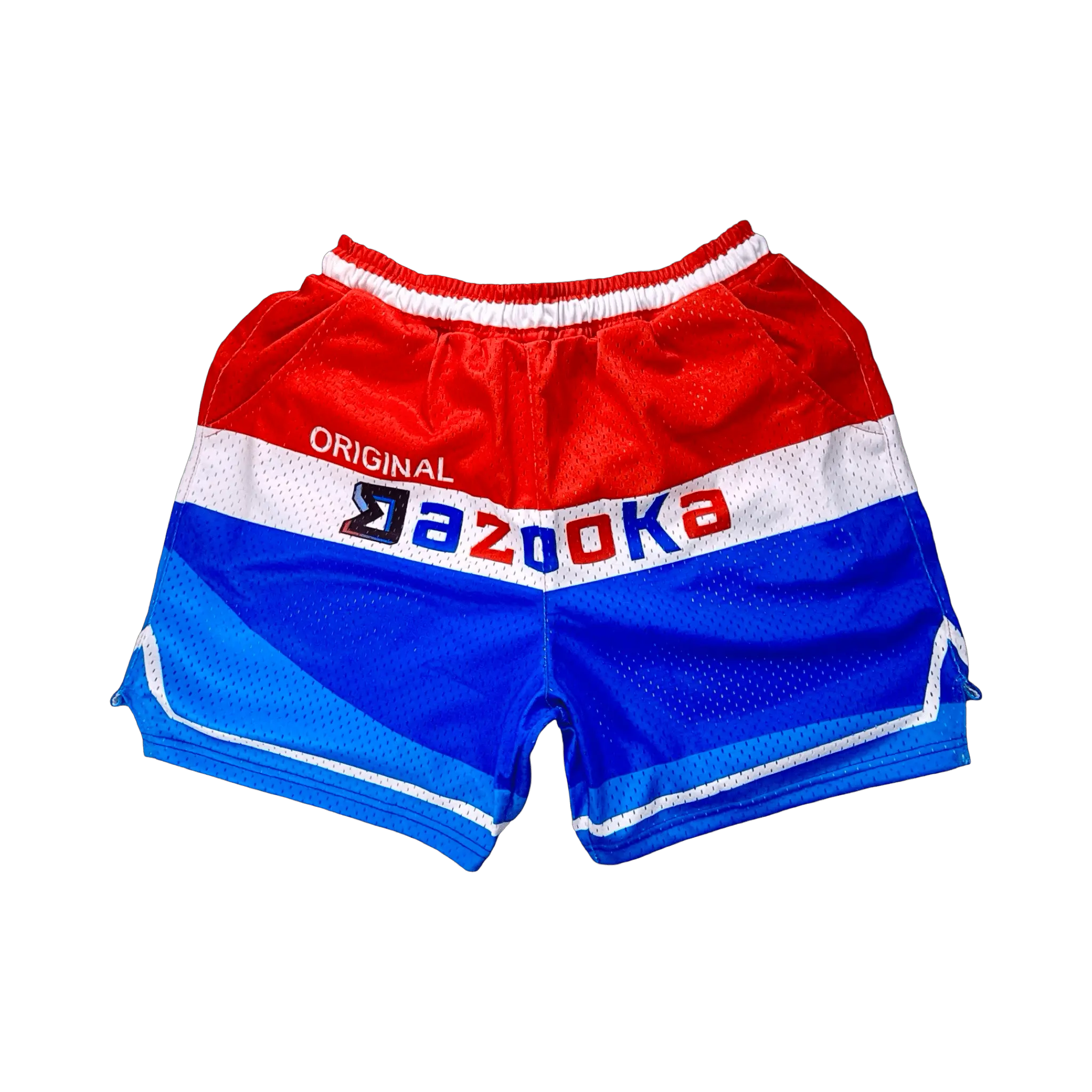 TRAPN™ Bzooka MeshX™ basketball shorts featuring a wrapper-inspired graphic design and heavyweight breathable mesh construction.