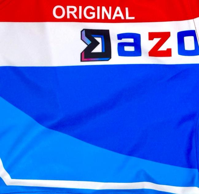 Closeup texture view of Red white and blue soft dry fit basketball shorts with bubble gum wrapper theme and logo on white background