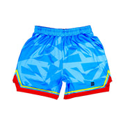 Sky blue basketball shorts with geometric pattern, designed to match Kobe 8 Year of the Horse and light blue sneaker colorways