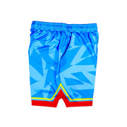 Lightweight sky blue basketball shorts with dynamic pattern and 2 inch waistband for performance and everyday wear