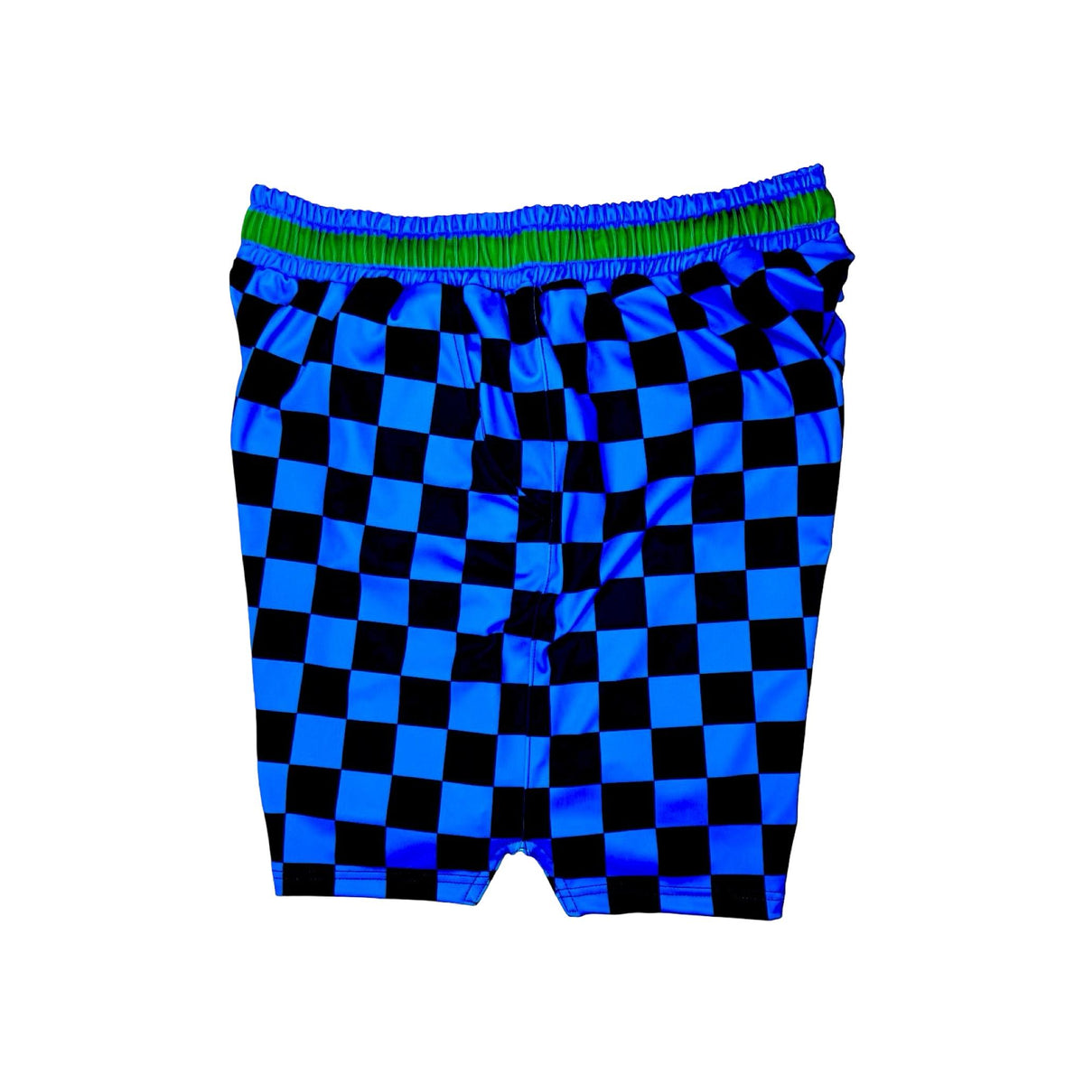 Blue and black dry fit shorts with checkerboard design