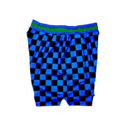 Blue and black dry fit shorts with checkerboard design