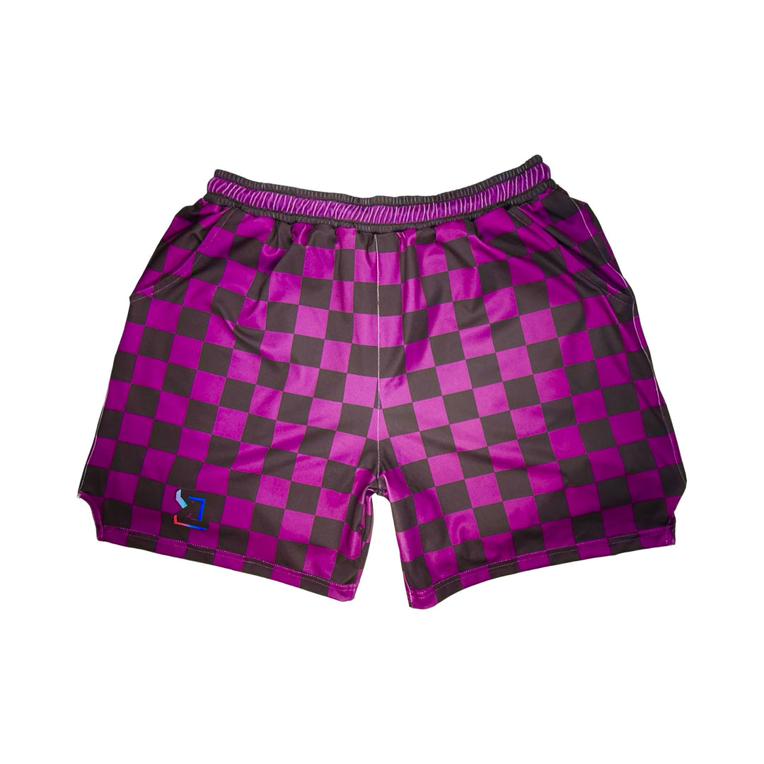 Purple and black checkered smooth dry fit shorts