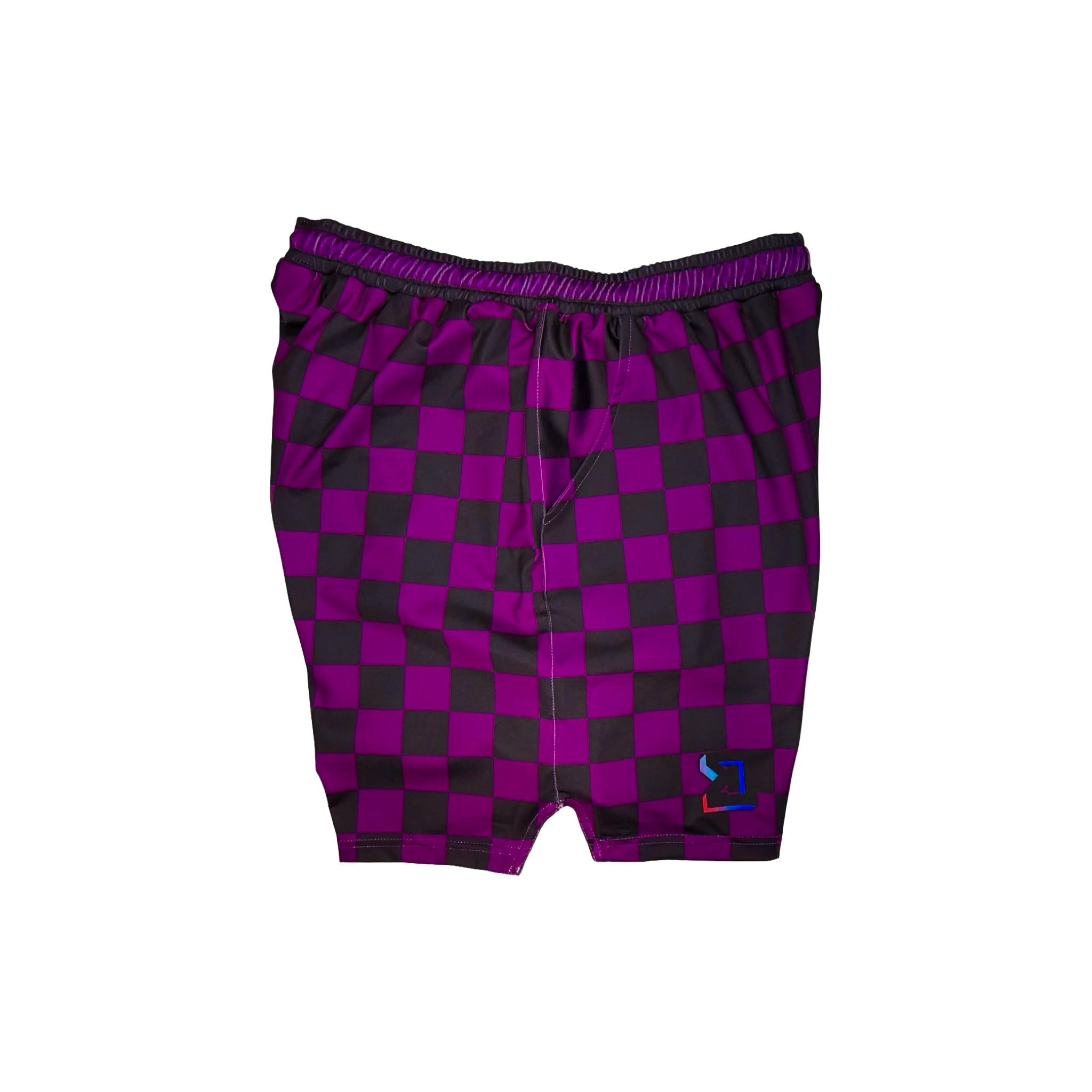 Purple and black checkered smooth dry fit shorts