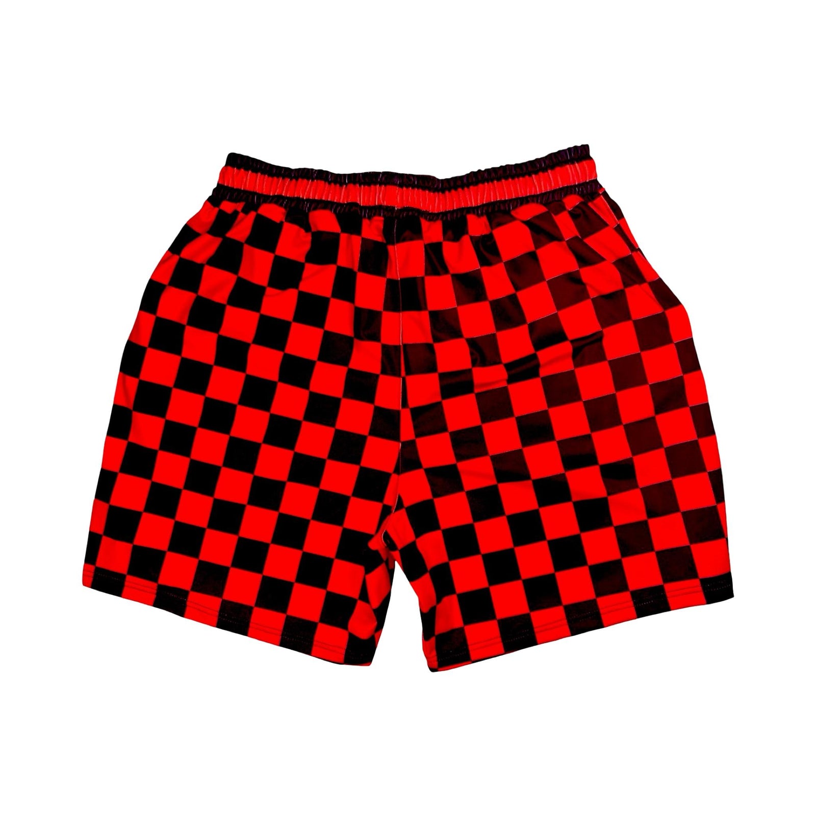 Red and black checkered shorts on a white background