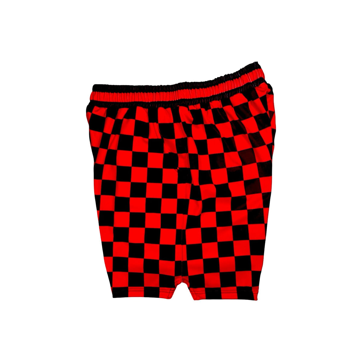 Red and black checkered shorts on a white background