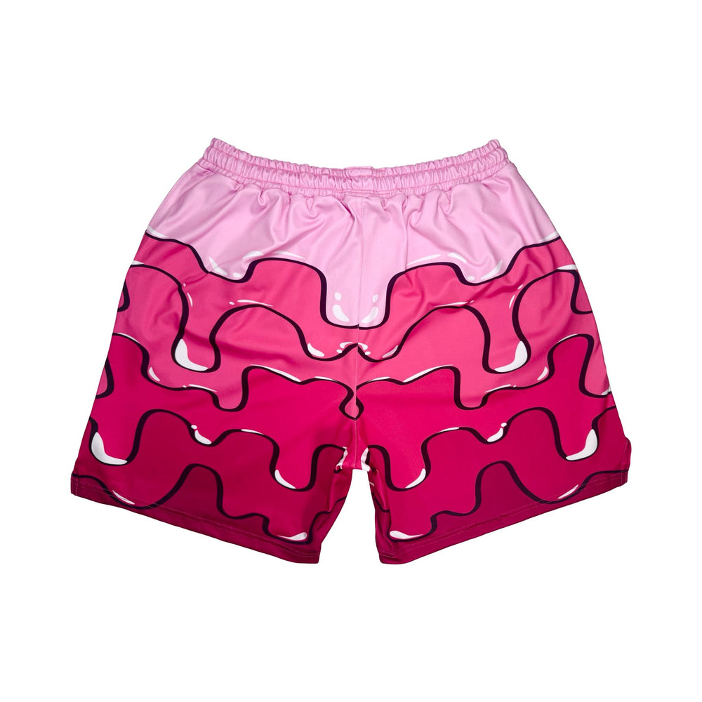 Pink shorts with wavy gradient drip pattern