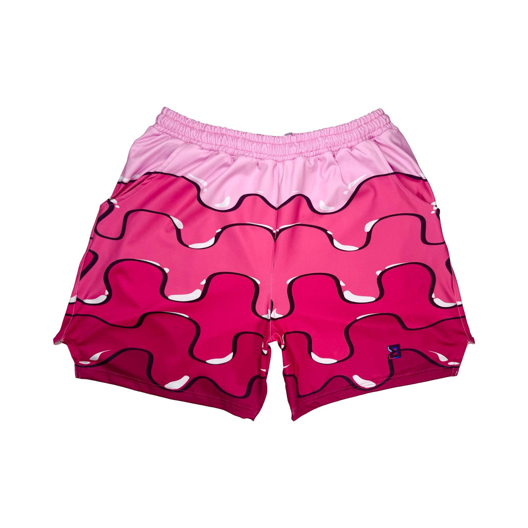 Pink shorts with wavy gradient drip pattern