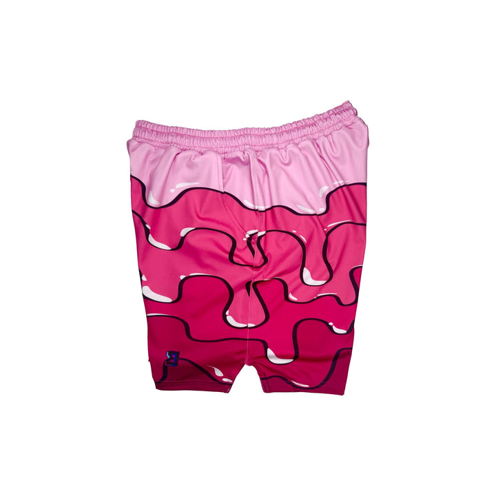Pink shorts with wavy gradient drip pattern