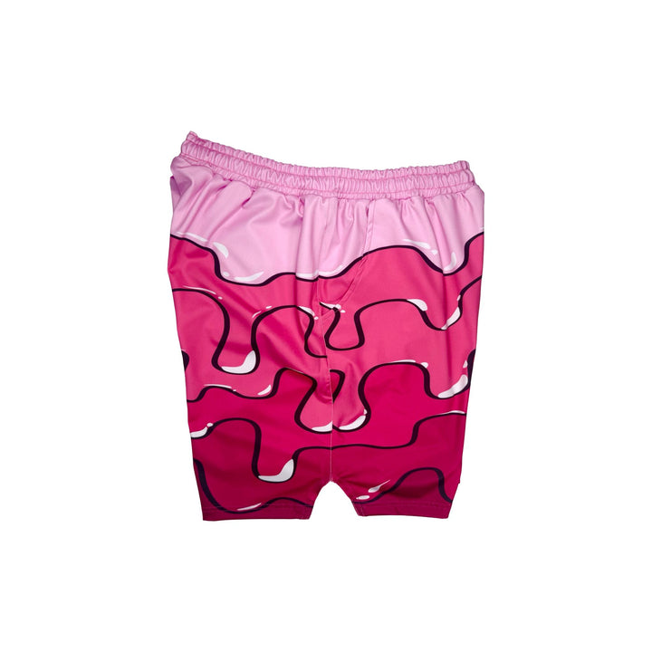 Pink shorts with wavy gradient drip pattern