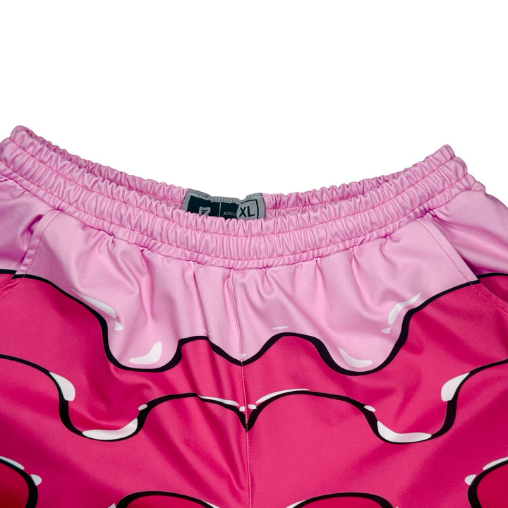 Pink shorts with wavy gradient drip pattern