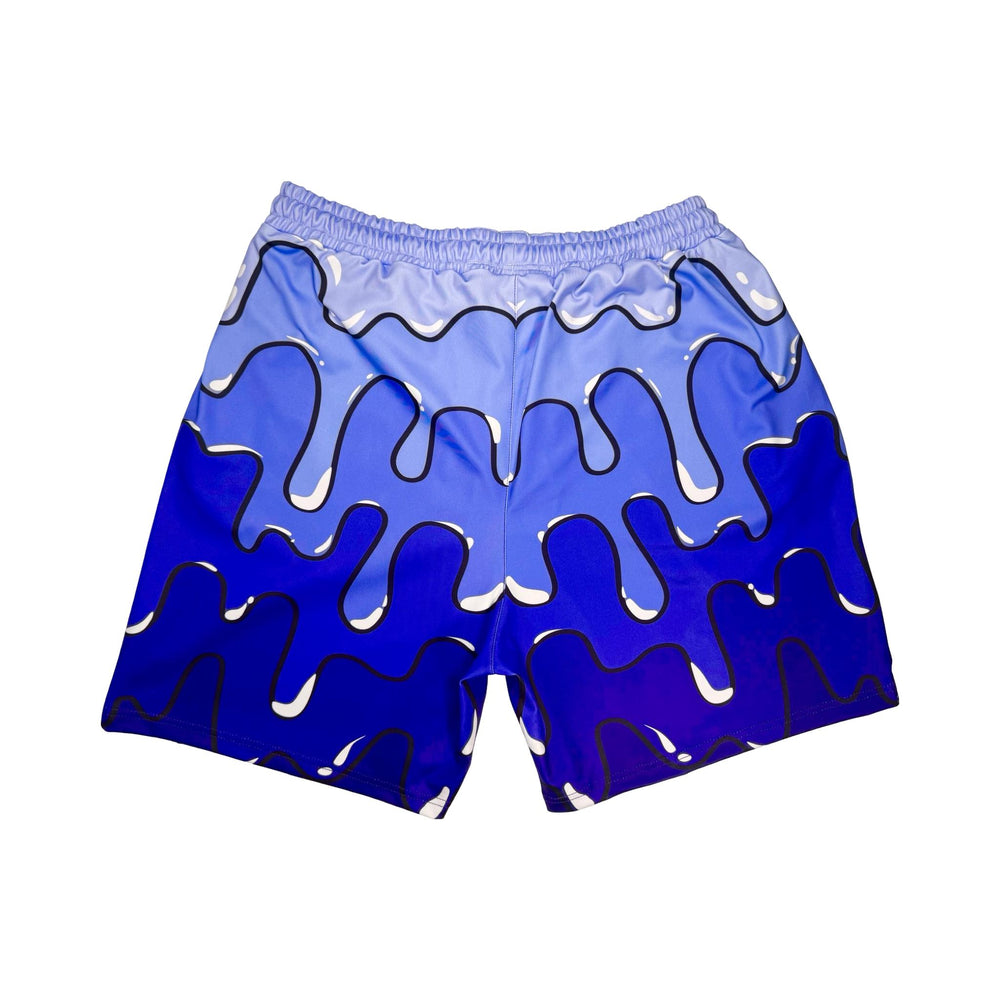 Blue purple colored soft dry fit shorts with drip pattern gradient