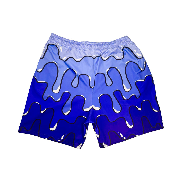 Blue purple colored soft dry fit shorts with drip pattern gradient