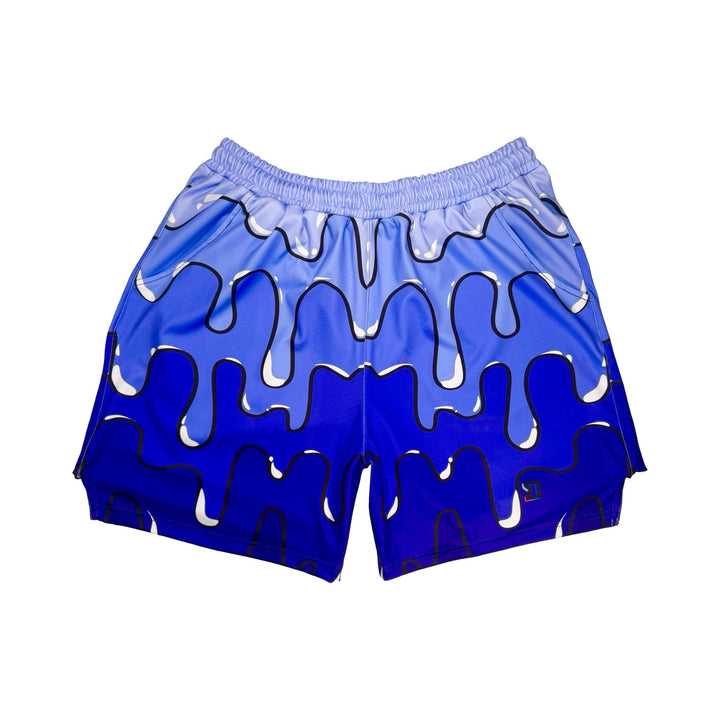 Blue purple colored soft dry fit shorts with drip pattern gradient