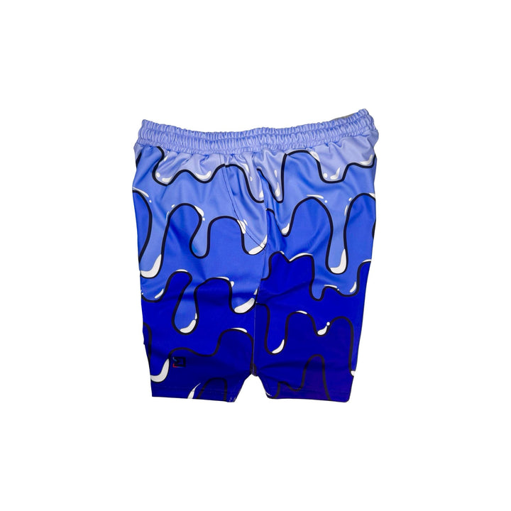 Blue purple colored soft dry fit shorts with drip pattern gradient