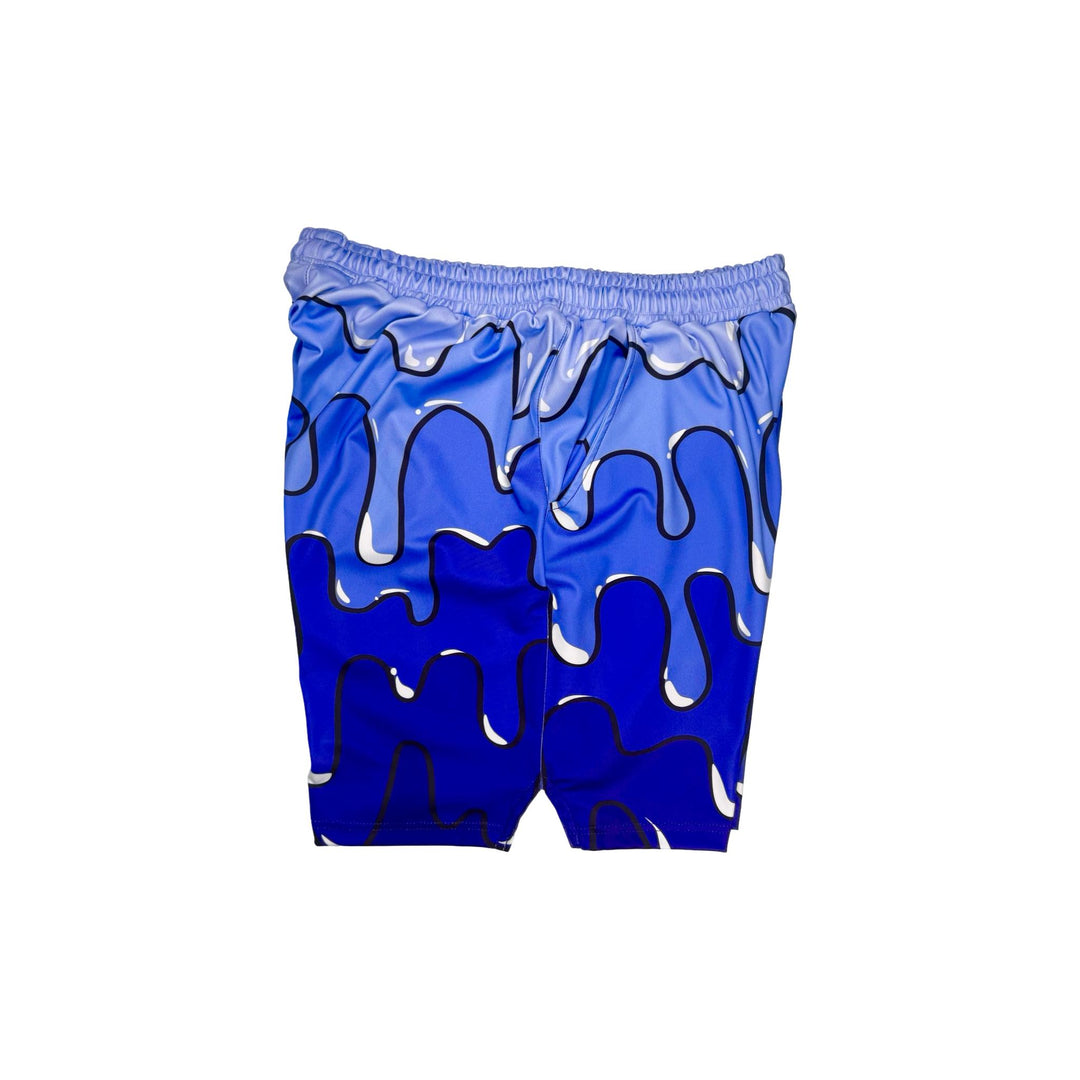 Blue purple colored soft dry fit shorts with drip pattern gradient