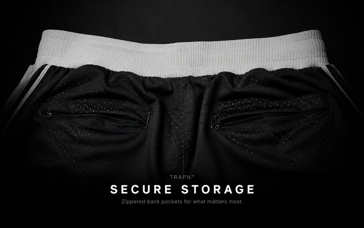 Rear zippered storage pocket on ELITE PRO™ shorts.