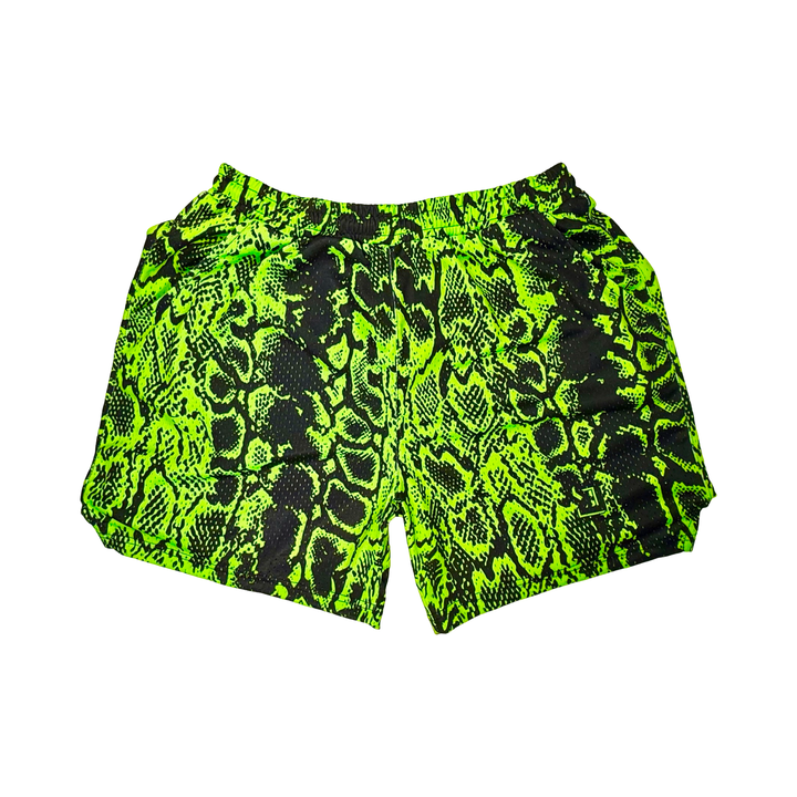Green Mamba | Black & Green Snake Pattern Mesh Basketball Shorts Trap'n Shorts
