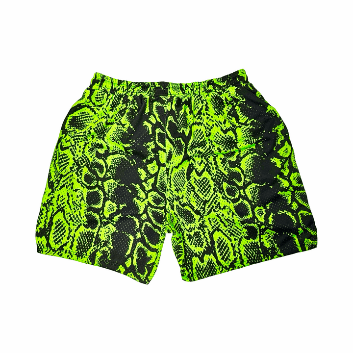 Green Mamba | Black & Green Snake Pattern Mesh Basketball Shorts Trap'n Shorts