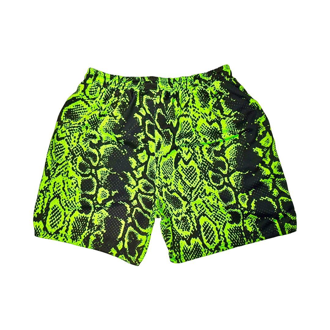 Green Mamba | Black & Green Snake Pattern Mesh Basketball Shorts Trap'n Shorts