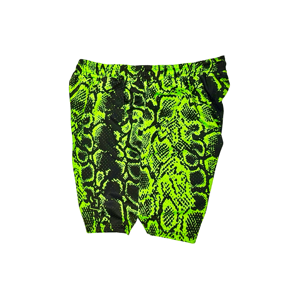 Green Mamba | Black & Green Snake Pattern Mesh Basketball Shorts Trap'n Shorts