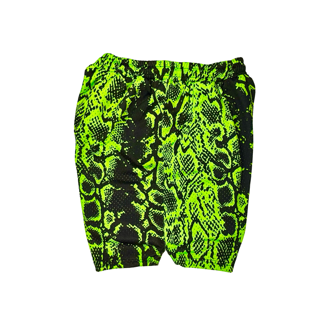Green Mamba | Black & Green Snake Pattern Mesh Basketball Shorts Trap'n Shorts