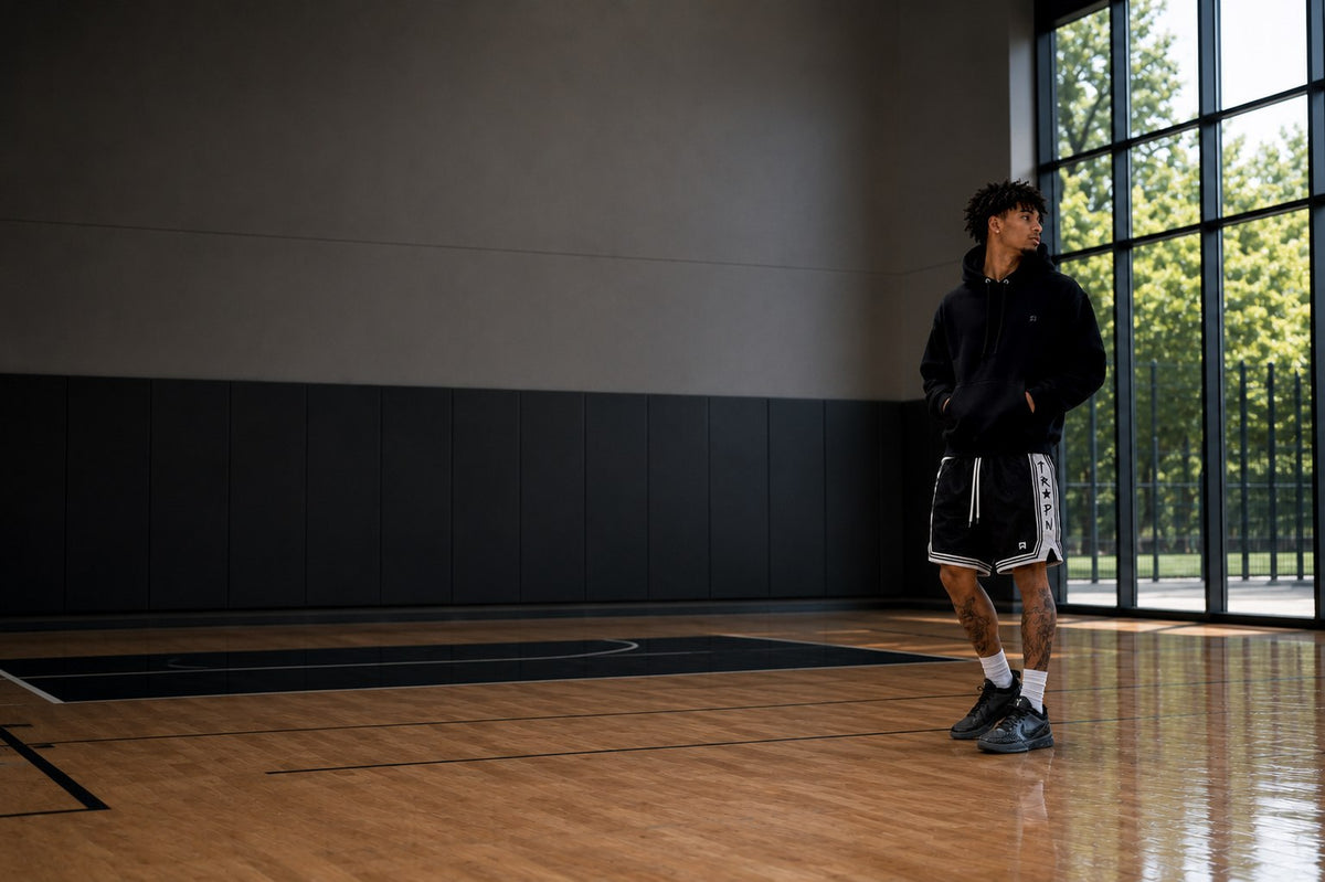 Basketball players arriving for a competitive PLAYGROUND run