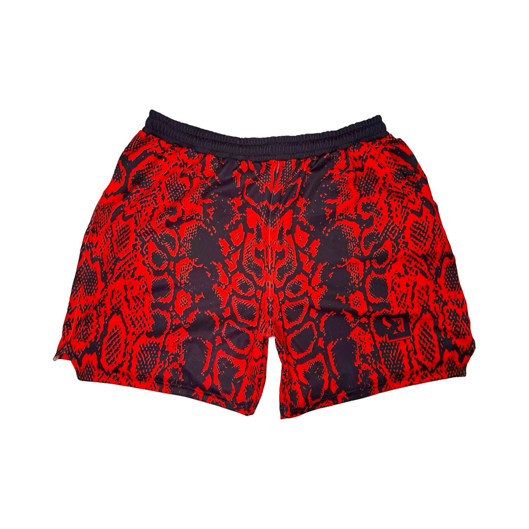 RED MAMBA | Red & Black Snake Pattern Mesh Basketball Shorts Trap'n Shorts