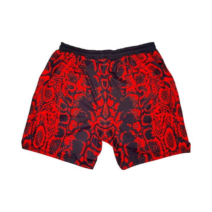 RED MAMBA | Red & Black Snake Pattern Mesh Basketball Shorts Trap'n Shorts