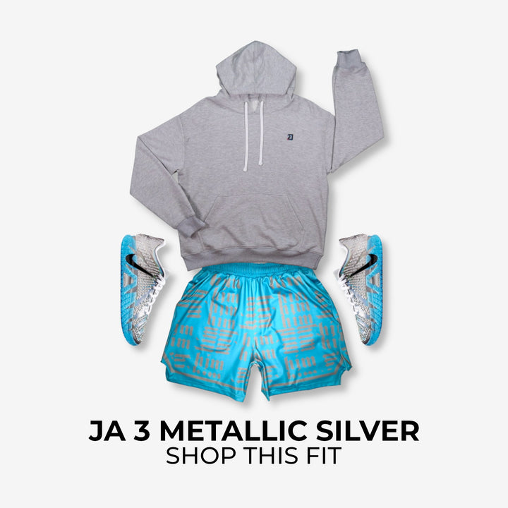 HiM Aqua and Silver Basketball Shorts — Ja Morant 3 Metallic Silver Sneaker Match