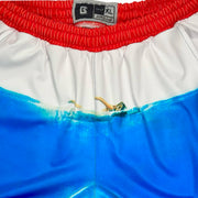 Blue soft dry-fit red white ad blue shorts with shark design and red waistband