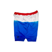 Blue soft dry-fit red white ad blue shorts with shark design and red waistband