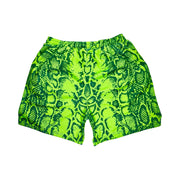 Neon green mesh basketball shorts with snake print