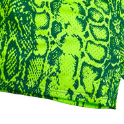 Neon green mesh basketball shorts with snake print