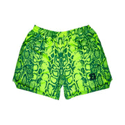 Neon green mesh basketball shorts with snake print