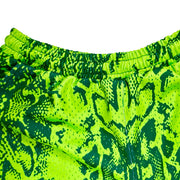 Neon green mesh basketball shorts with snake print