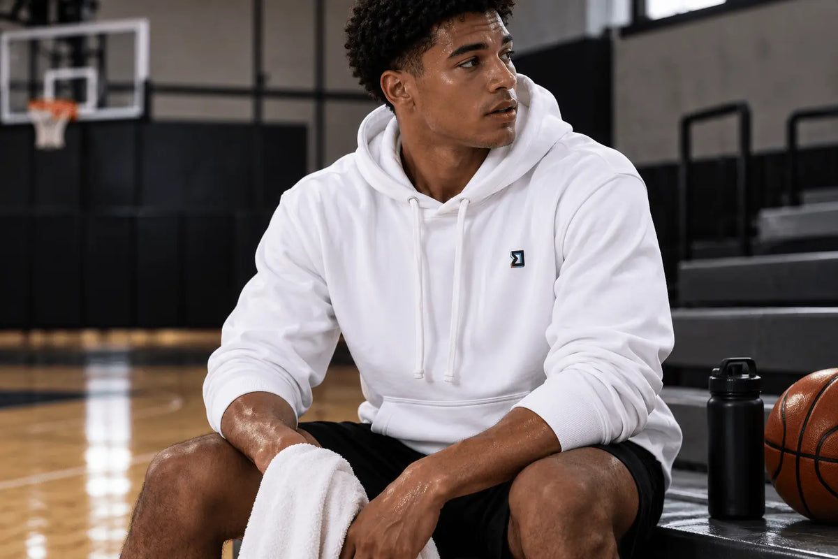 TRAPN™ OFF COURT™ Loopback Terry™ hoodie maintaining comfortable structure after basketball activity.
