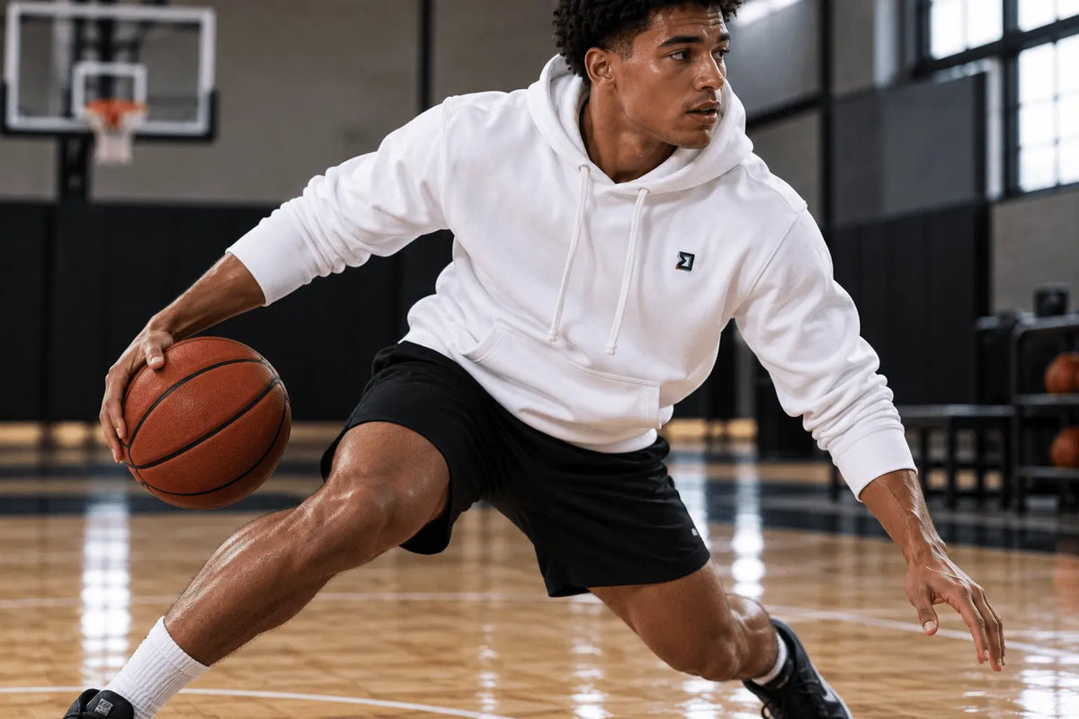 TRAPN™ OFF COURT™ Loopback Terry™ hoodie staying settled during athletic movement.