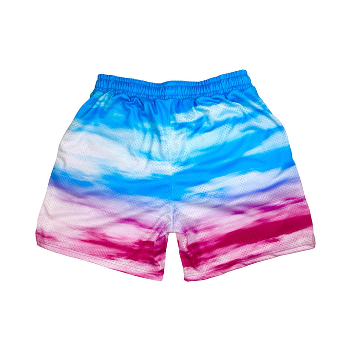 pink and sky blue cloud gradient mesh shorts