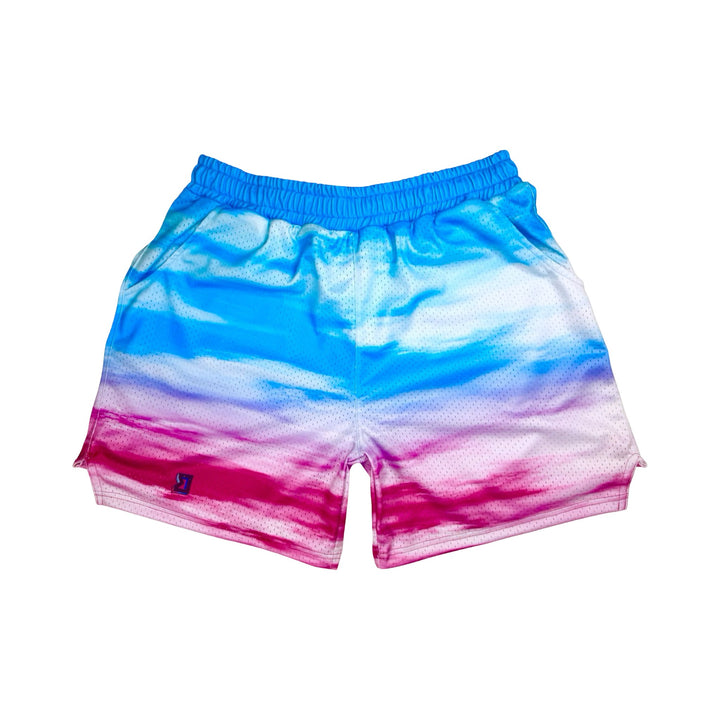 pink and sky blue cloud gradient mesh shorts